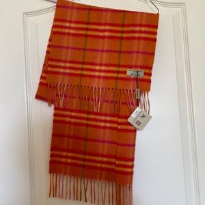 NWT Burberry Cashmere Orange Plaid Scarf